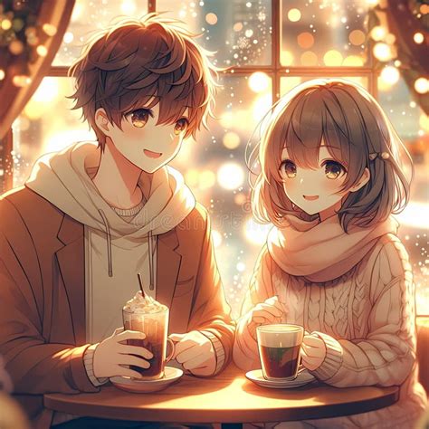 ilustrasi anime pasangan di kafe malam hari
