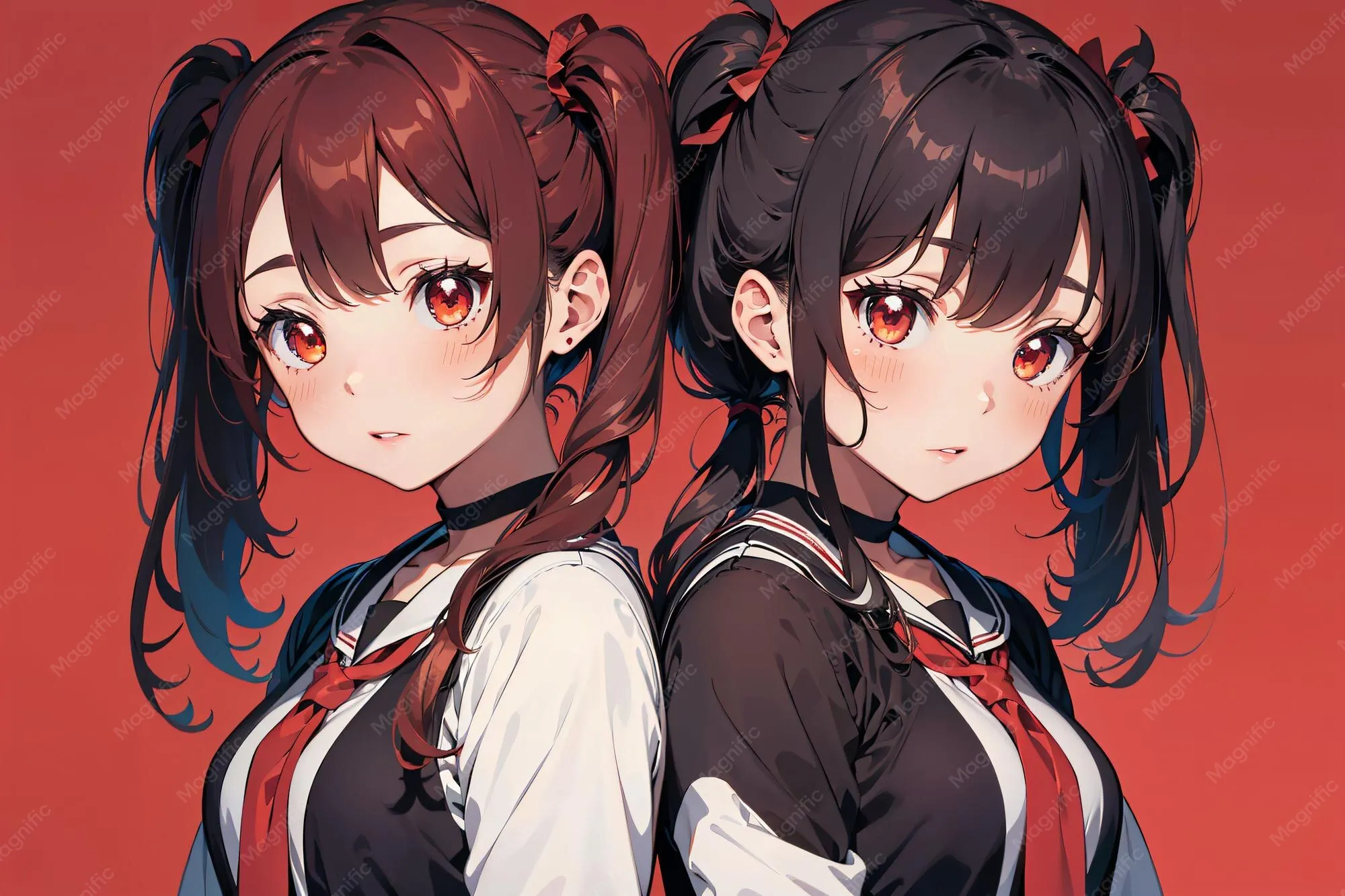 karakter anime sahabat perempuan dengan detail tajam terpisah