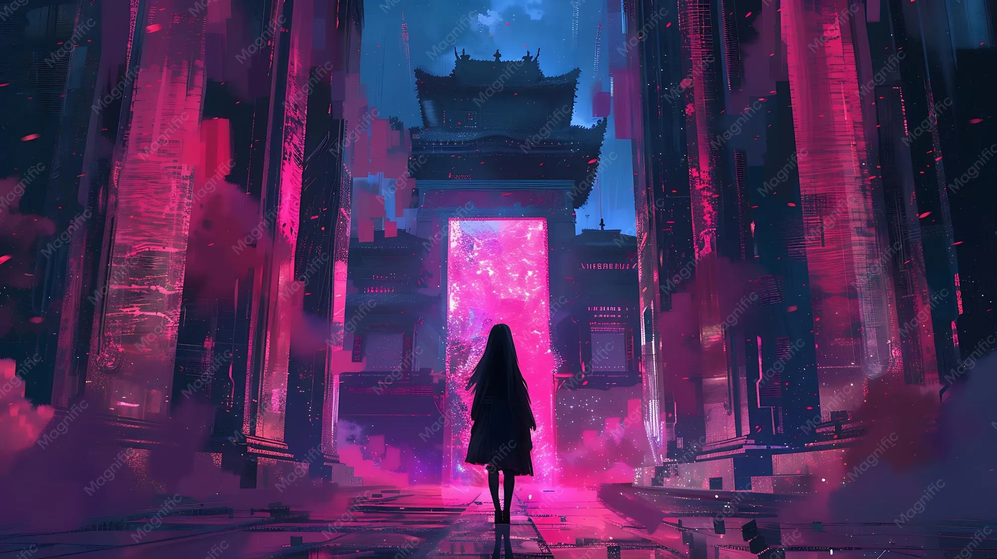 karakter anime terpisah di depan pintu yang terbuka