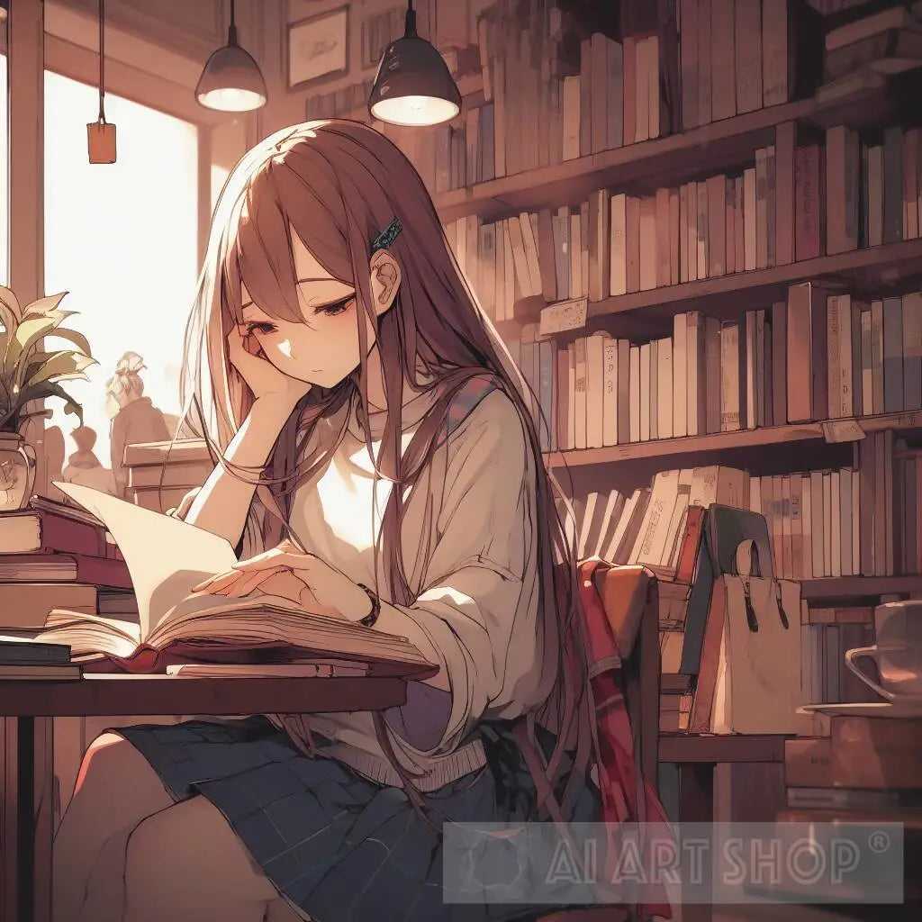 gadis anime di dalam perpustakaan kuno
