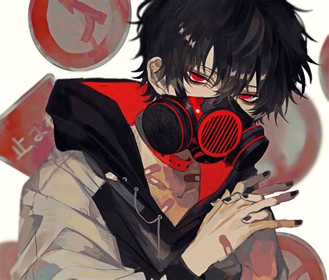 Ilustrasi pria anime dengan masker kain bermotif estetik