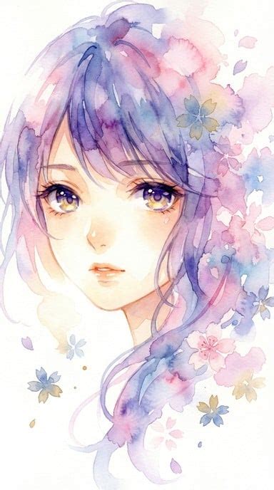 ilustrasi anime wanita dengan gaya lukisan tangan