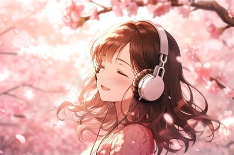 wanita anime dengan gaya kasual dan headphone