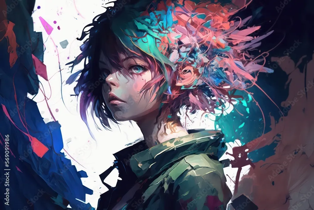 Ilustrasi karakter anime hijab artistik