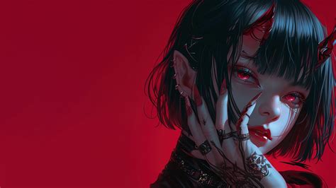gadis anime dengan gaya gothic dan aksesori rantai