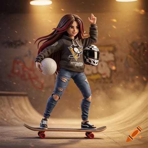 gadis anime dengan skateboard dan gaya jalanan