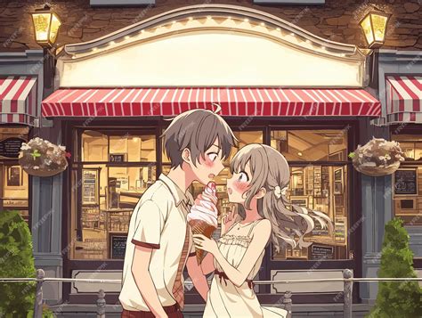 dua karakter anime berbagi es krim di taman