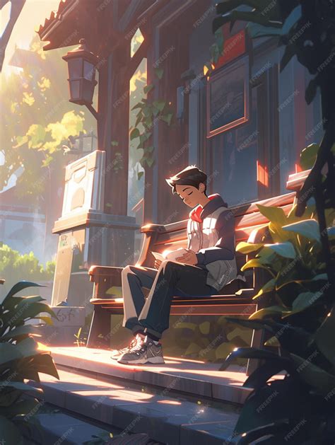 karakter anime cowok santai di taman