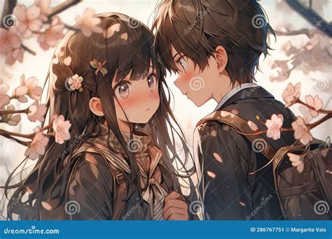 Karakter anime pria dan wanita terpisah di tengah taman bunga