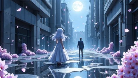 Pasangan anime terpisah dengan latar belakang kota modern
