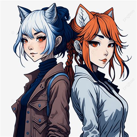 Dua karakter anime dengan aksesoris kucing lucu