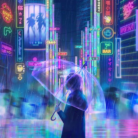 Ilustrasi anime couple di bawah payung saat hujan