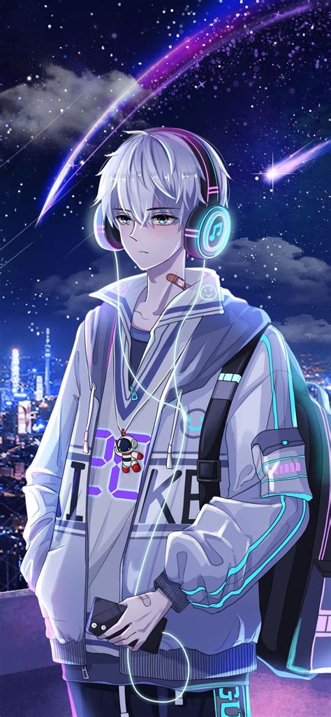 anime cowok menggunakan jaket denim dengan gaya santai