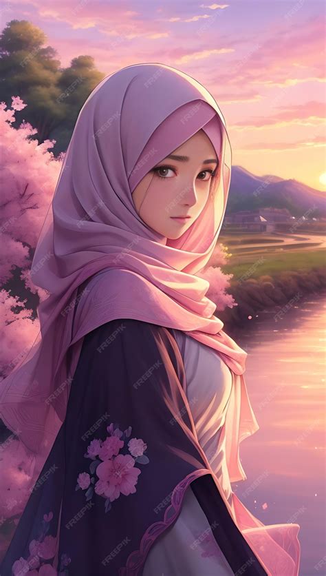 karakter anime berhijab sedang membaca buku