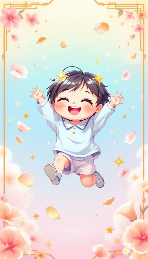 karakter anime chibi sedang melompat gembira