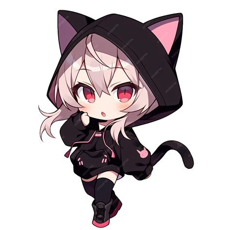 karakter anime kucing mengenakan tudung lucu