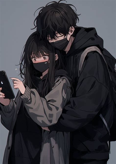 Pasangan anime terpisah dengan gaya ilustrasi Pinterest