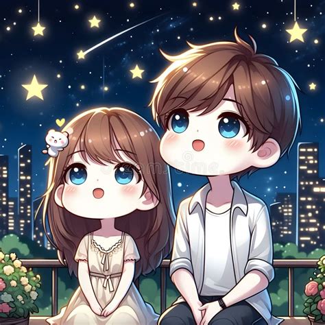 Ilustrasi lucu pasangan anime terpisah dengan balon hati