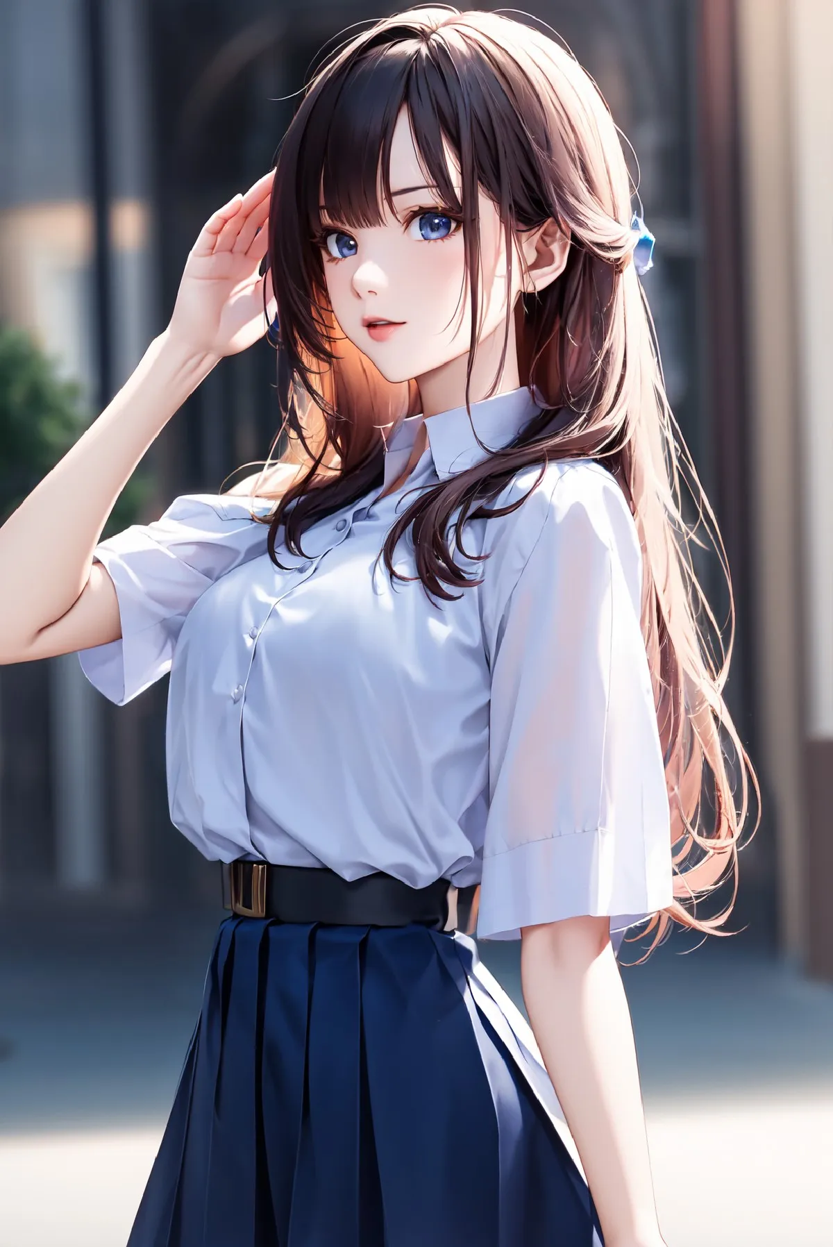karakter anime dengan pakaian gaya sekolah modern