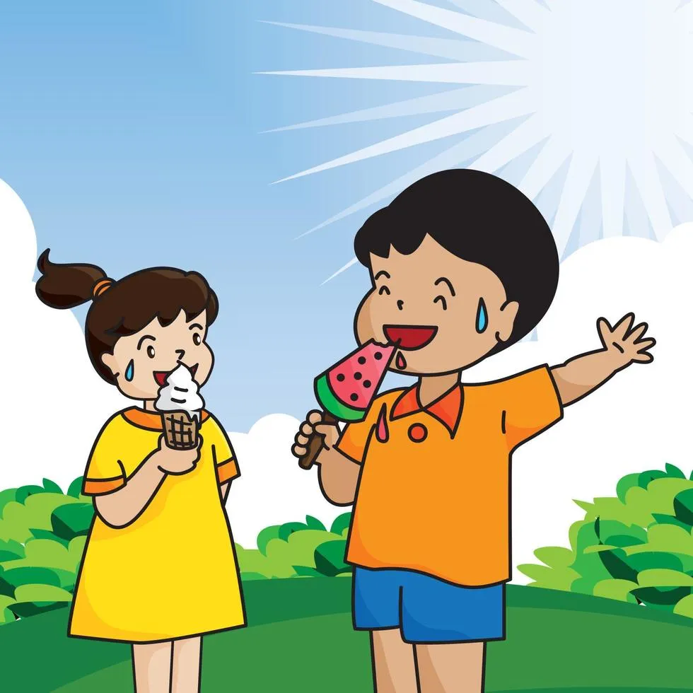 dua sahabat anime cowok membawa es krim bersama