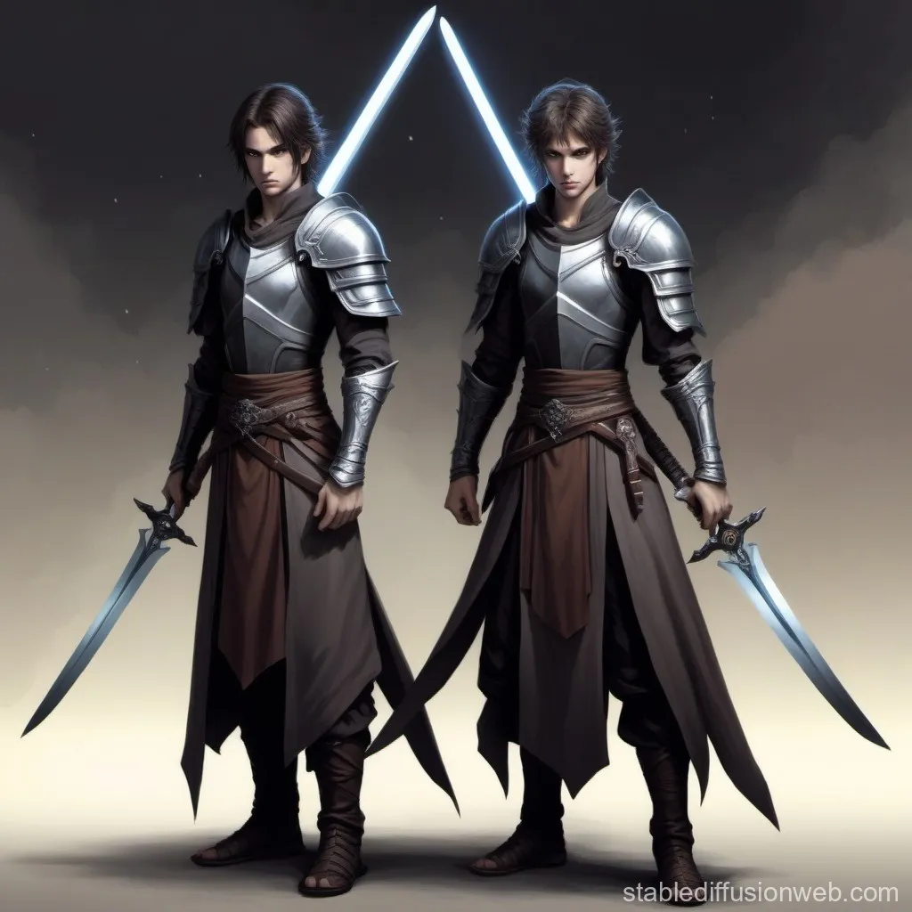 ilustrasi dua sahabat anime cowok bergaya fantasi
