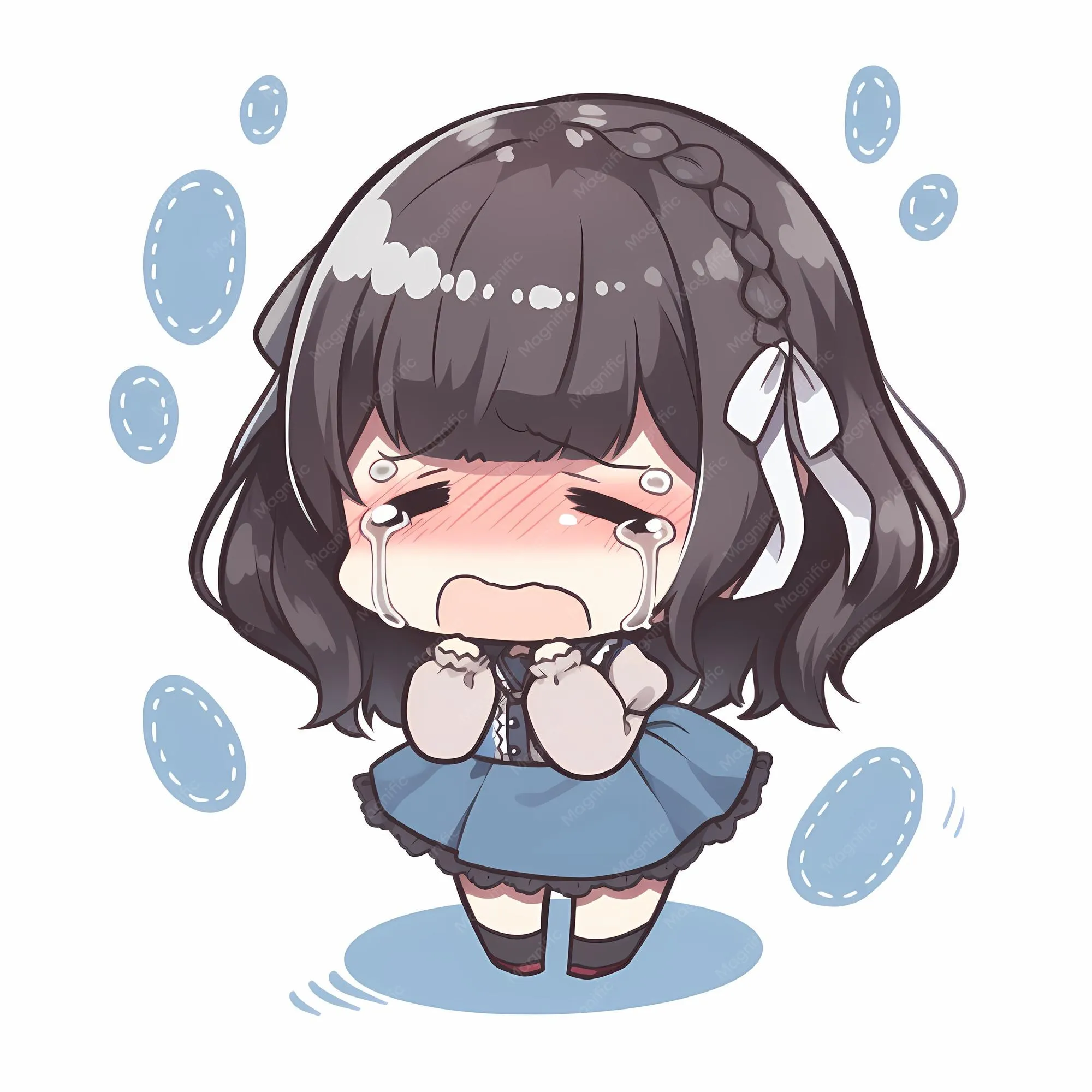 karakter anime chibi menangis dengan gaya lucu