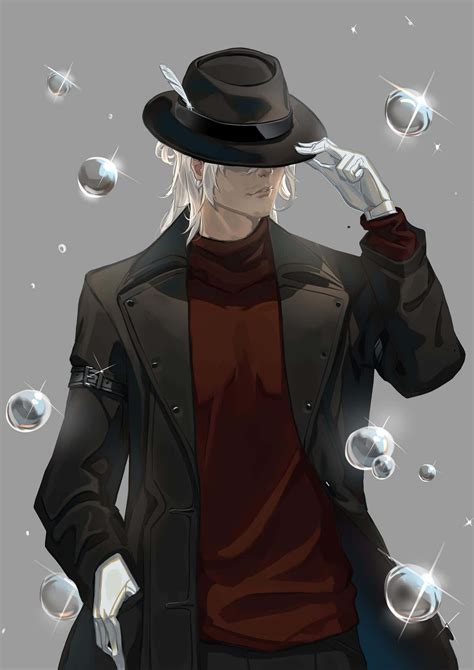 pria anime memakai topi fedora klasik dengan latar belakang minimalis