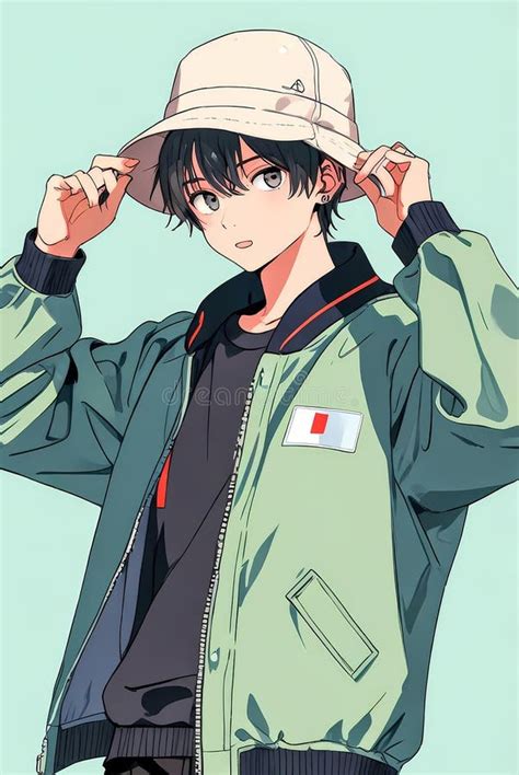 potret karakter anime pria mengenakan topi ember bucket hat