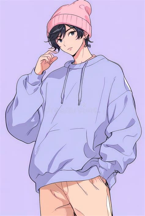 karakter anime pria dengan beanie hat estetik di bawah lampu neon