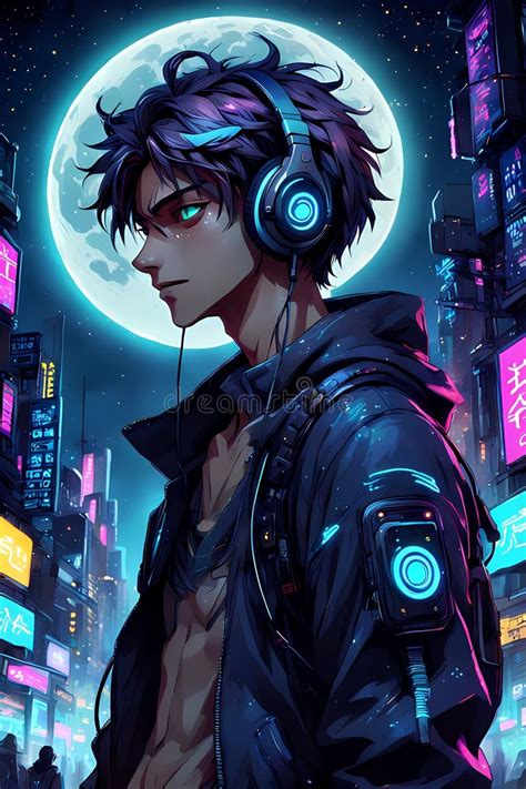 karakter anime cowok keren dengan latar belakang ruang angkasa