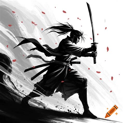 karakter samurai anime sedang memegang pedang dalam pose siap bertarung