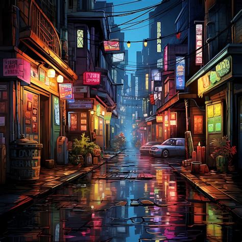 pemandangan kota cyberpunk dalam gaya ilustrasi hitam putih