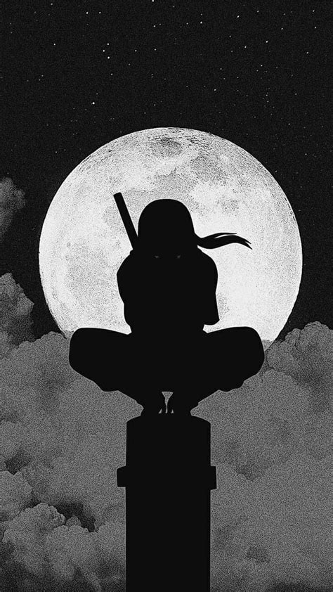 siluet karakter anime berdiri di bawah cahaya bulan