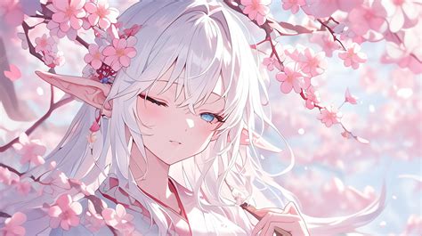 karakter anime wanita dengan elemen bunga sakura