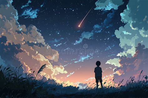 laki-laki anime tampak samping dengan latar belakang pemandangan
