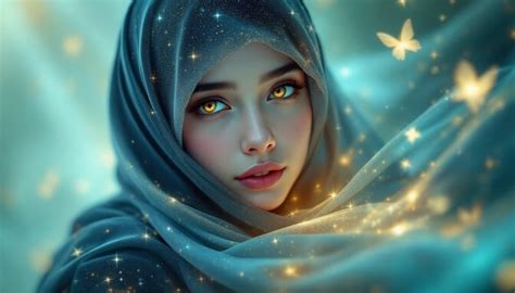 karakter anime berhijab dengan latar belakang galaksi