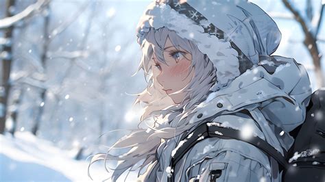 wanita anime mengenakan pakaian musim dingin