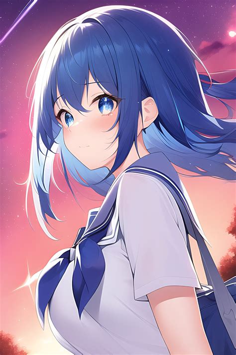 karakter anime perempuan rambut biru memegang lolipop