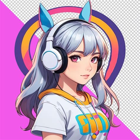 gadis anime dengan headphone mendengarkan musik