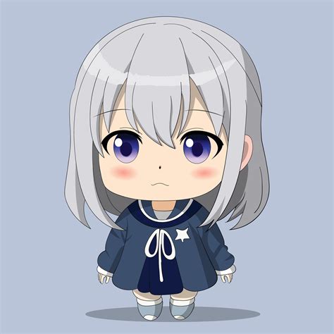 Karakter anime chibi kecil dengan ekspresi ceria