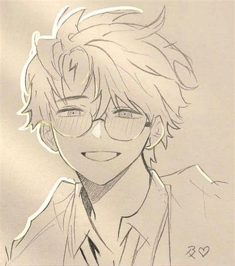 Karakter anime pria mengenakan kacamata dengan gaya rambut trendi