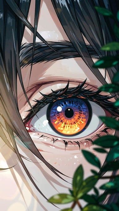 Close up mata karakter anime dengan detail pupil yang cantik