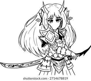 Gambar anime polos tanpa warna HD karakter ksatria dengan perlengkapan