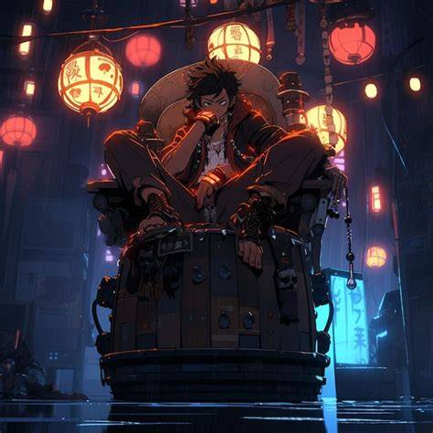 Karakter anime duduk santai dengan tatapan menghakimi