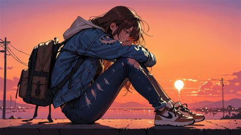Ilustrasi gadis anime dengan filter noise dan error