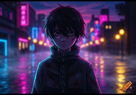 karakter laki-laki anime dalam suasana gelap dan misterius