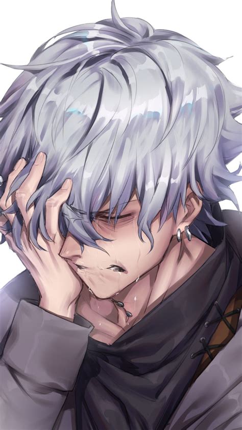 ilustrasi artistik karakter laki-laki anime dengan latar belakang kelabu