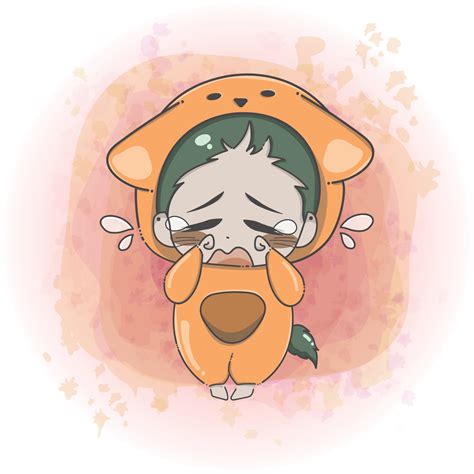 karakter anime laki-laki menangis dengan gaya visual imut