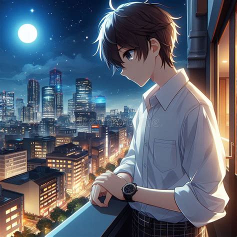 karakter anime laki-laki berdiri di depan jendela kaca
