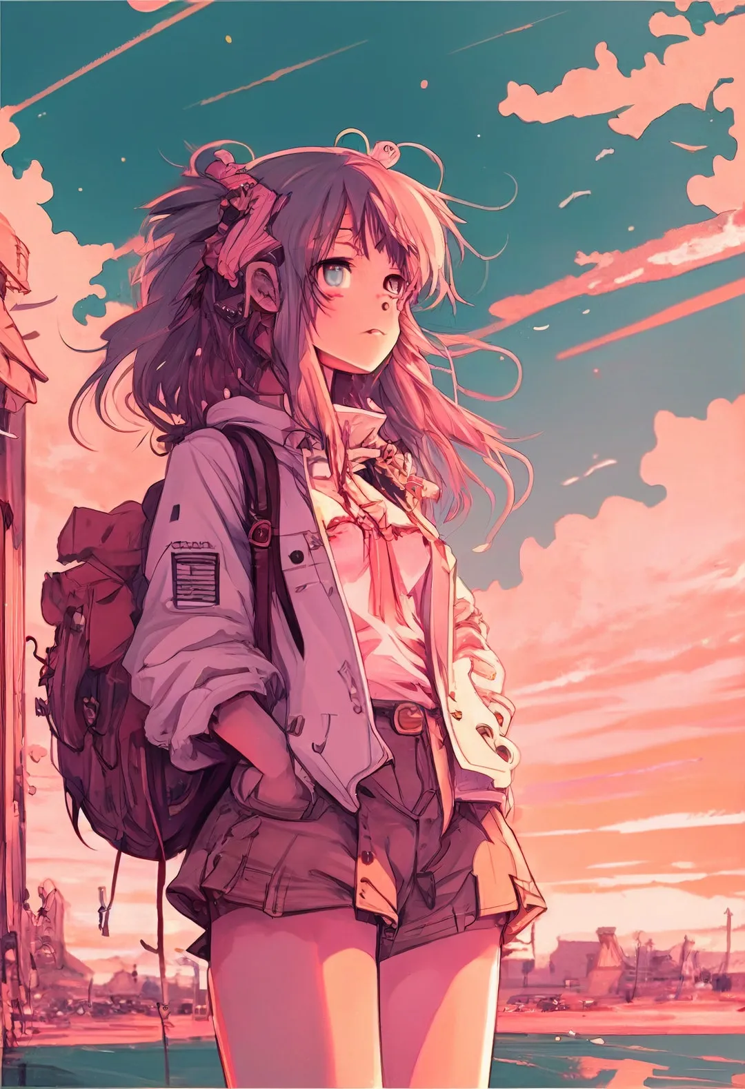 gadis anime dengan latar belakang estetis sederhana